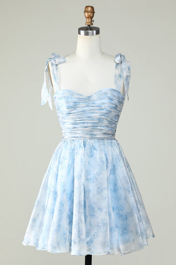 Blue A Line Spaghetti Straps Graduation Dress